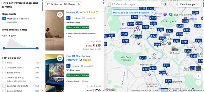 Come risparmiare su Booking prenotando hotel (tutti i trucchi) Mappa di Booking