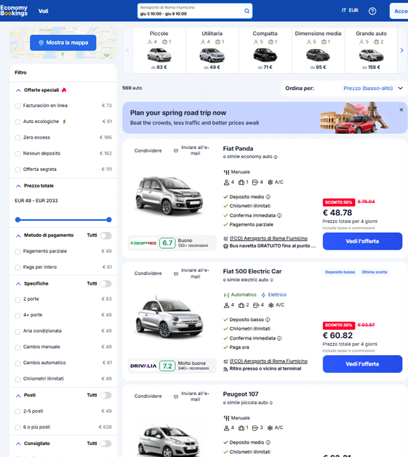 EconomyBookings recensione: è affidabile per il noleggio auto? Pro e contro da conoscere Pagina di comparazione EconomyBooking
